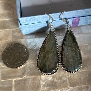 Teardrop Labradorite Earrings with Silver Accents